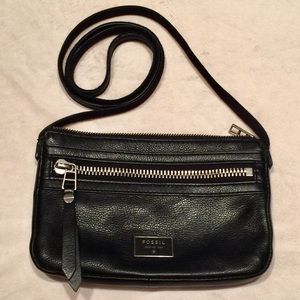 Black Leather Fossil Crossbody, Small